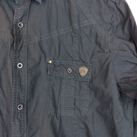 Dissident Shirt Mens L Gray Long Sleeve Button Military Utility Pockets Rock Y2K - Picture 5 of 12